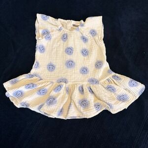 Molo Carolina Smiley Face Cotton Gauze Dress‎ Off-White Blue Kids Size 80